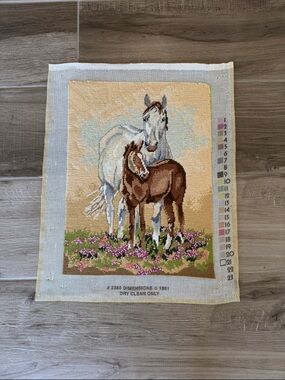 Vintage 1991 Dimensions Horse & Foal completed Cross Stitch Panel